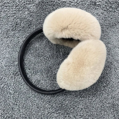 Natural 100% Rex Rabbit Fur Earmuff Women's