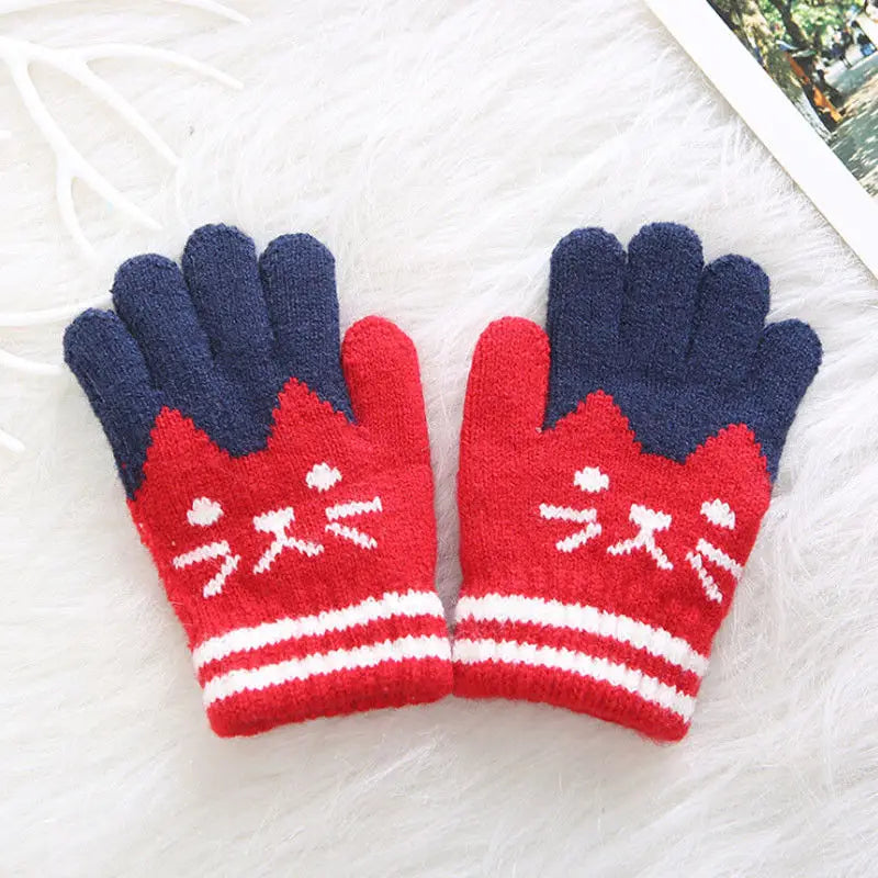 Children Girl Kid Magic Cartoon Cat Splice Gloves Mittens Stretchy Knitted Winter Warm New