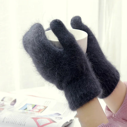 Rabbit Wool Gloves Female Winter  Mittens   Fur Gloves  Fingerless Winter Women  Girls Mittens Black  Guantes  White