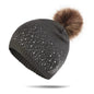 WZCX Fashion Rhinestone Inlay Solid Color Pompom Hat