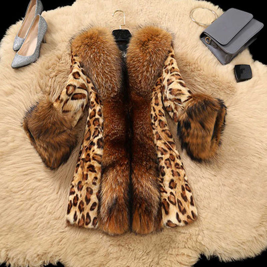 Streetwear Warm Fur Hooded Leopard Faux Fur Coat Warm Fluffy