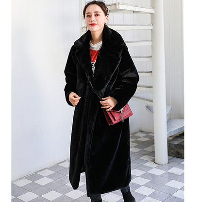 2022 New Female Winter Plush Thick Warm Loose Women Faux Rabbit Fur Coat Loose Lapel Fur Coat