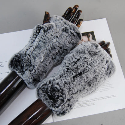 New Arrival Women Knit Fur Mitten Girls 100% Real Genuine Knitted Rex Rabbit Fur Mittens Winter Warm Real Fur Fingerless Gloves