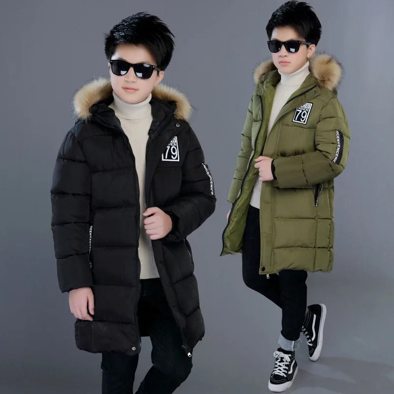 Winter Thicken Windproof Warm Kids Coat Waterproof Children Outerwear Cotton Filler Heavyweight Boys Jackets for 4-14 Years Old