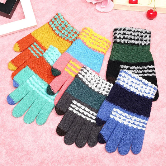 Fashion Winter Stripe Warm Gloves Children Kids Boys SKnitting Mittens FS0477