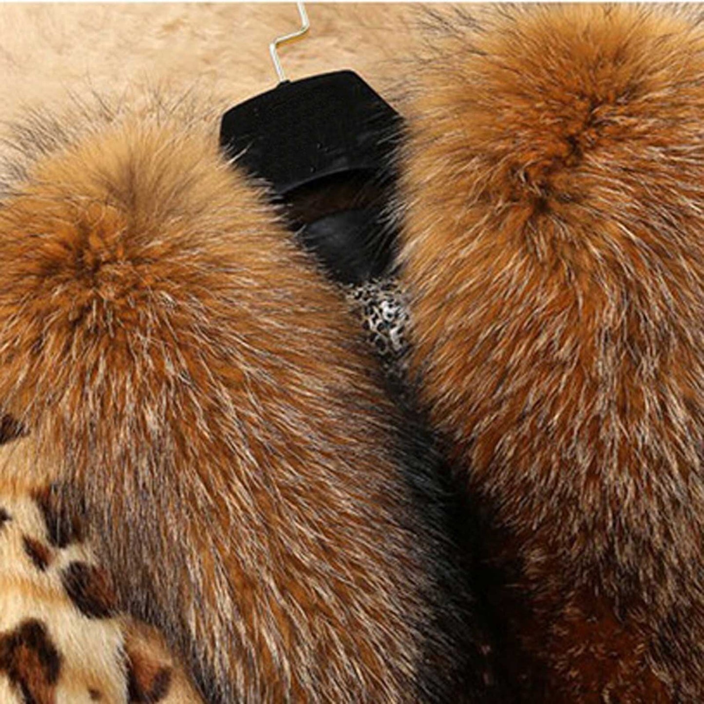 Streetwear Warm Fur Hooded Leopard Faux Fur Coat Warm Fluffy