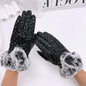 Women Winter Gloves Faux Rabbit PU Leather Touch Screen Mittens Lady Female Outdoor Driving Warm Gloves Touch Screen Mittens