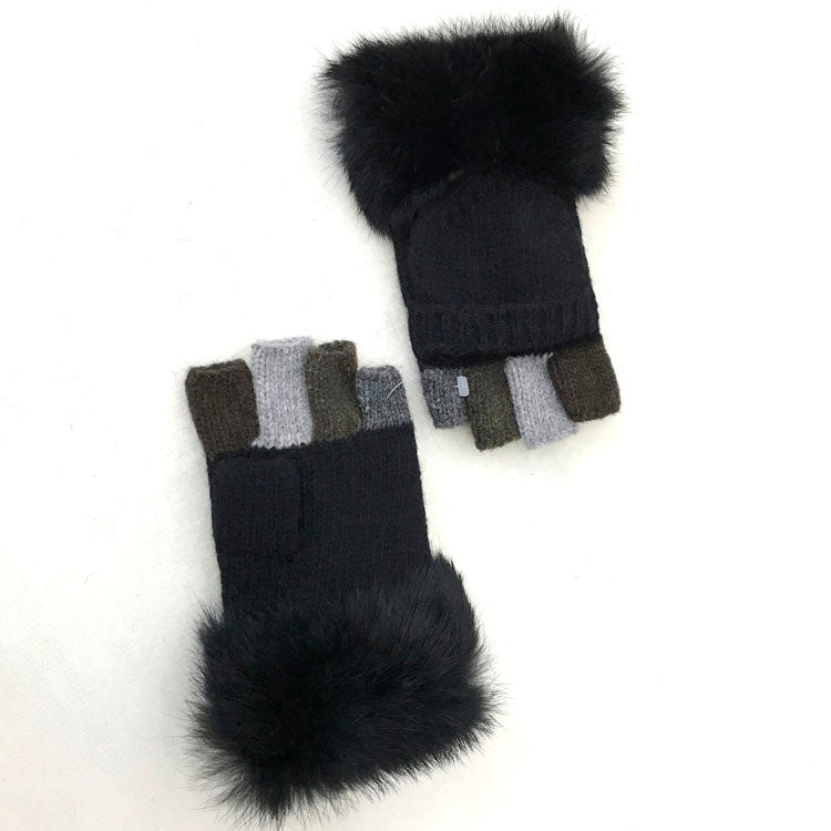 Phone Touch Screen Cheap Wool Half Finger Fingerless Work Mitten Winter Fur Knit Mitten