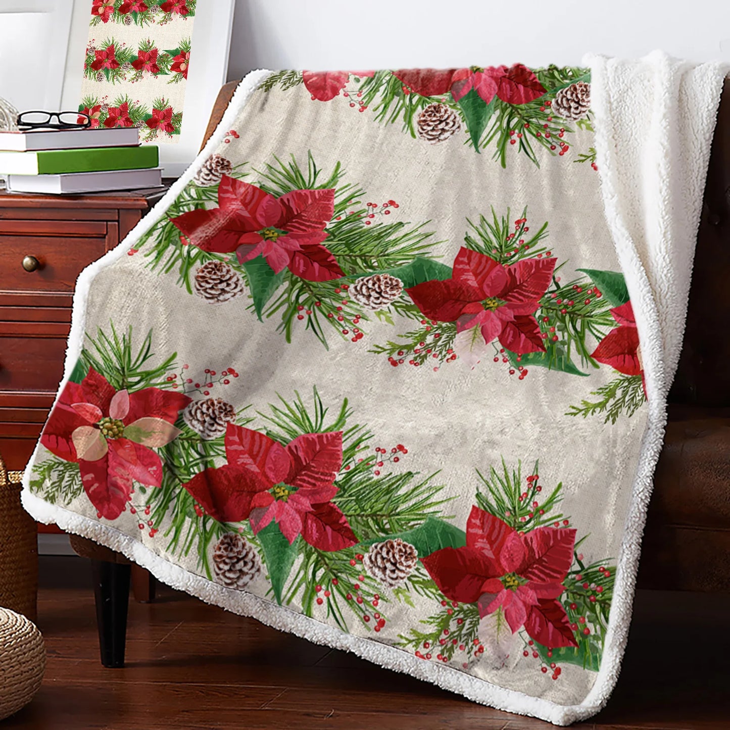 Christmas Holly Berries Red Plaid Cashmere Blanket Winter