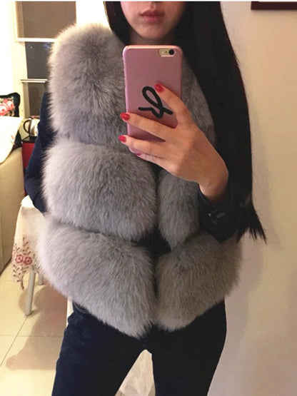 3XL Autumn Winter Thick Warm Faux Fox Fur Vest