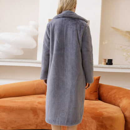 2022 New Female Winter Plush Thick Warm Loose Women Faux Rabbit Fur Coat Loose Lapel Fur Coat