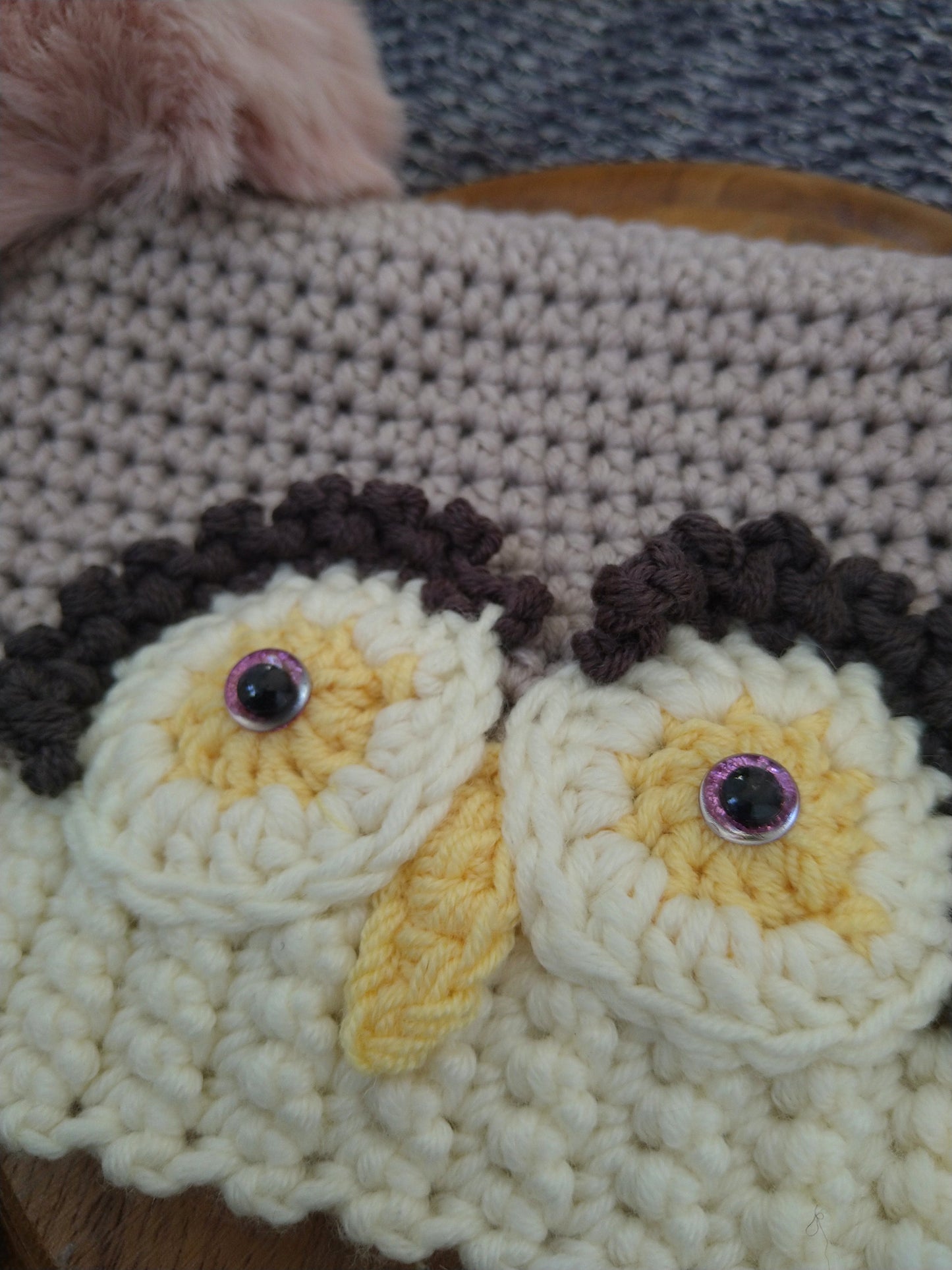 Rustic Owl Baby Hat With Pompoms