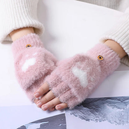 Soft Mink Gloves Cat Claw Fingerless Flip Mittens Winter Warm Wool Touchscreen Gloves Flap Cover Women Men Knitted Mitten Glove