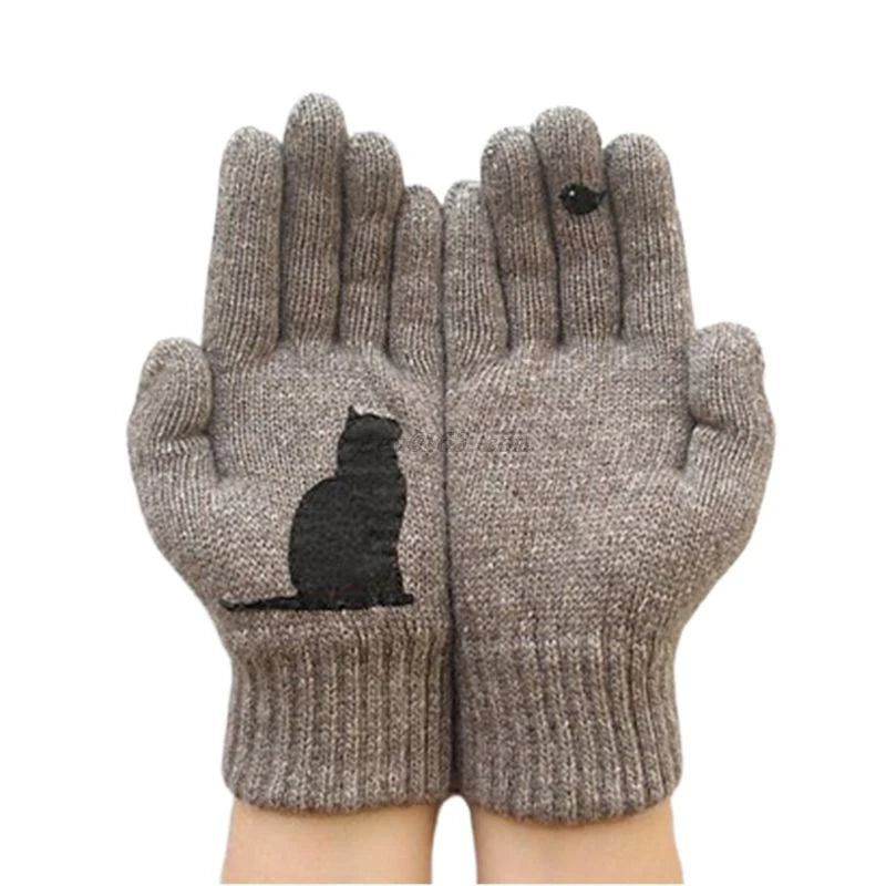 Womens Winter Faux Wool Thick Warm Knit Gloves