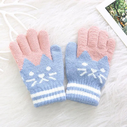 Children Girl Kid Magic Cartoon Cat Splice Gloves Mittens Stretchy Knitted Winter Warm New