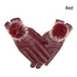 Women Winter Gloves Faux Rabbit PU Leather Touch Screen Mittens Lady Female Outdoor Driving Warm Gloves Touch Screen Mittens