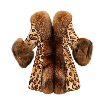 Streetwear Warm Fur Hooded Leopard Faux Fur Coat Warm Fluffy