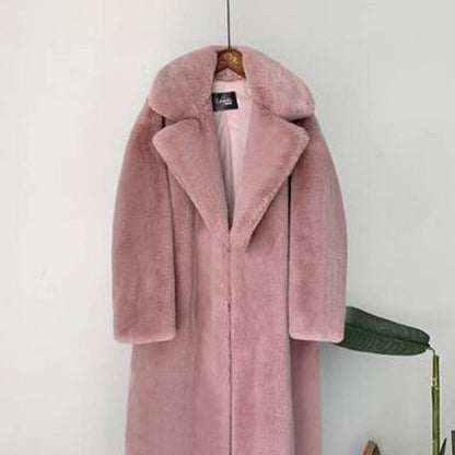 2022 New Female Winter Plush Thick Warm Loose Women Faux Rabbit Fur Coat Loose Lapel Fur Coat