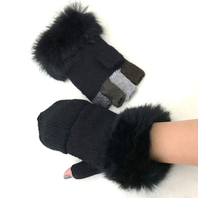 Phone Touch Screen Cheap Wool Half Finger Fingerless Work Mitten Winter Fur Knit Mitten