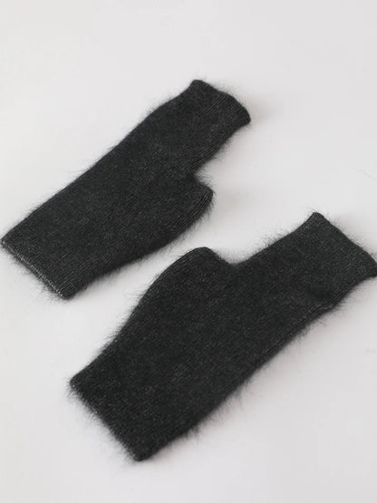 Mink Cashmere Autumn Winter Women Gloves Fingerless Warm Racoon Wool Mitten Wrist Length Thumb Hole Mitts Korean Female Lovely