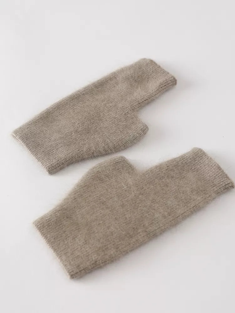 Mink Cashmere Autumn Winter Women Gloves Fingerless Warm Racoon Wool Mitten Wrist Length Thumb Hole Mitts Korean Female Lovely