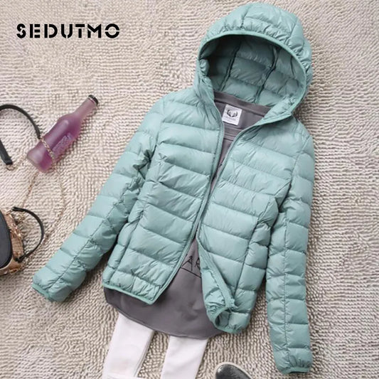 SEDUTMO Winter  Womens Down Jackets Short Ultra Light Duck Down Coat Hooded Puffer Jacket Autumn Parkas ED034