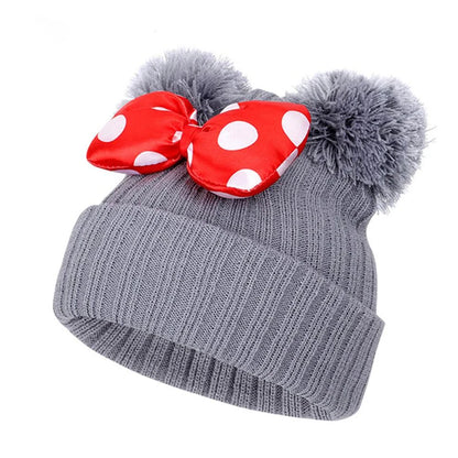 Winter Children Big Bowknot Hat Baby Cap Thick Warm