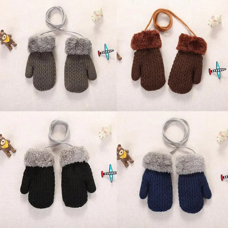 0-4y Baby Winter Gloves Warm Knitted Cute Thick Knit Mittens Patchwork Outdoor Mittens Wool for Toddler Infant Newborn Girls Boy