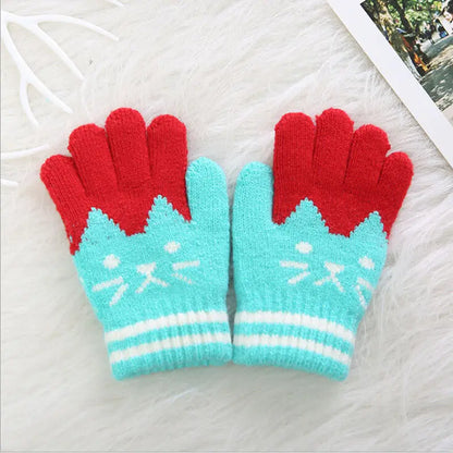 Children Girl Kid Magic Cartoon Cat Splice Gloves Mittens Stretchy Knitted Winter Warm New