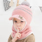 Knit Short Plush Hooded Scarf Kids Hat and Scarf