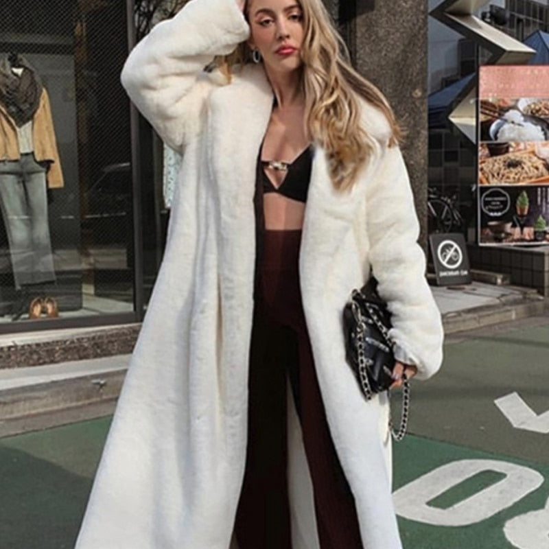 2022 New Female Winter Plush Thick Warm Loose Women Faux Rabbit Fur Coat Loose Lapel Fur Coat