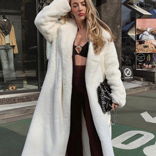 2022 New Female Winter Plush Thick Warm Loose Women Faux Rabbit Fur Coat Loose Lapel Fur Coat