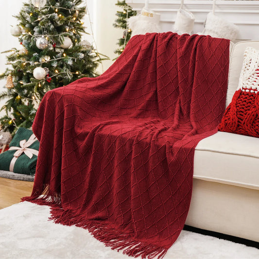 Battilo Plaid Knitted Throw Blanket Christmas Sof