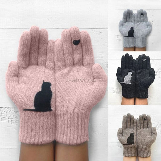 Womens Winter Faux Wool Thick Warm Knit Gloves