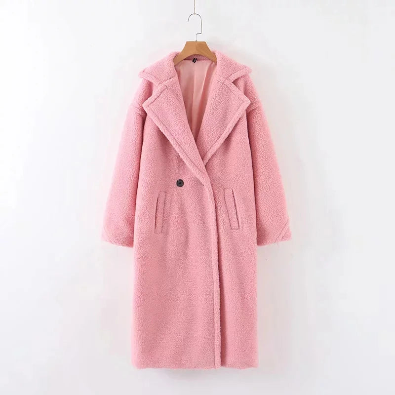 Teddy Jacket Faux Fur Coat Long Red White Pink Fur Coat Female Vintage Fur Collar Winter Coat Women Elegant Shaggy Fur Coats