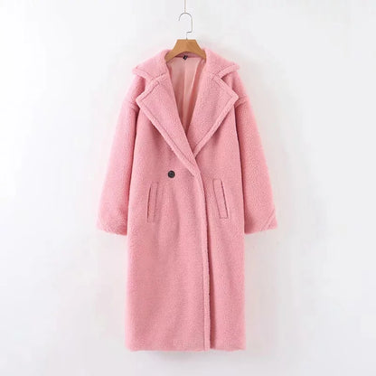 Teddy Jacket Faux Fur Coat Long Red White Pink Fur Coat Female Vintage Fur Collar Winter Coat Women Elegant Shaggy Fur Coats