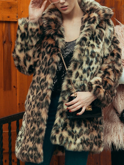 Leopard Print Faux Fur Coat Women