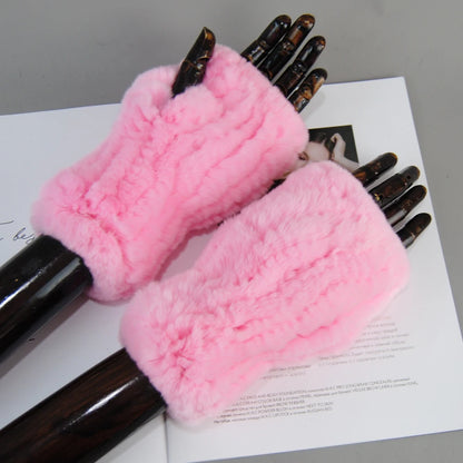 New Arrival Women Knit Fur Mitten Girls 100% Real Genuine Knitted Rex Rabbit Fur Mittens Winter Warm Real Fur Fingerless Gloves