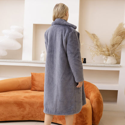 2022 New Female Winter Plush Thick Warm Loose Women Faux Rabbit Fur Coat Loose Lapel Fur Coat