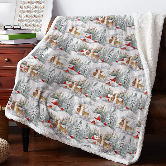 Christmas Farmhouse Reindeer Woods Cashmere Blanket Winter