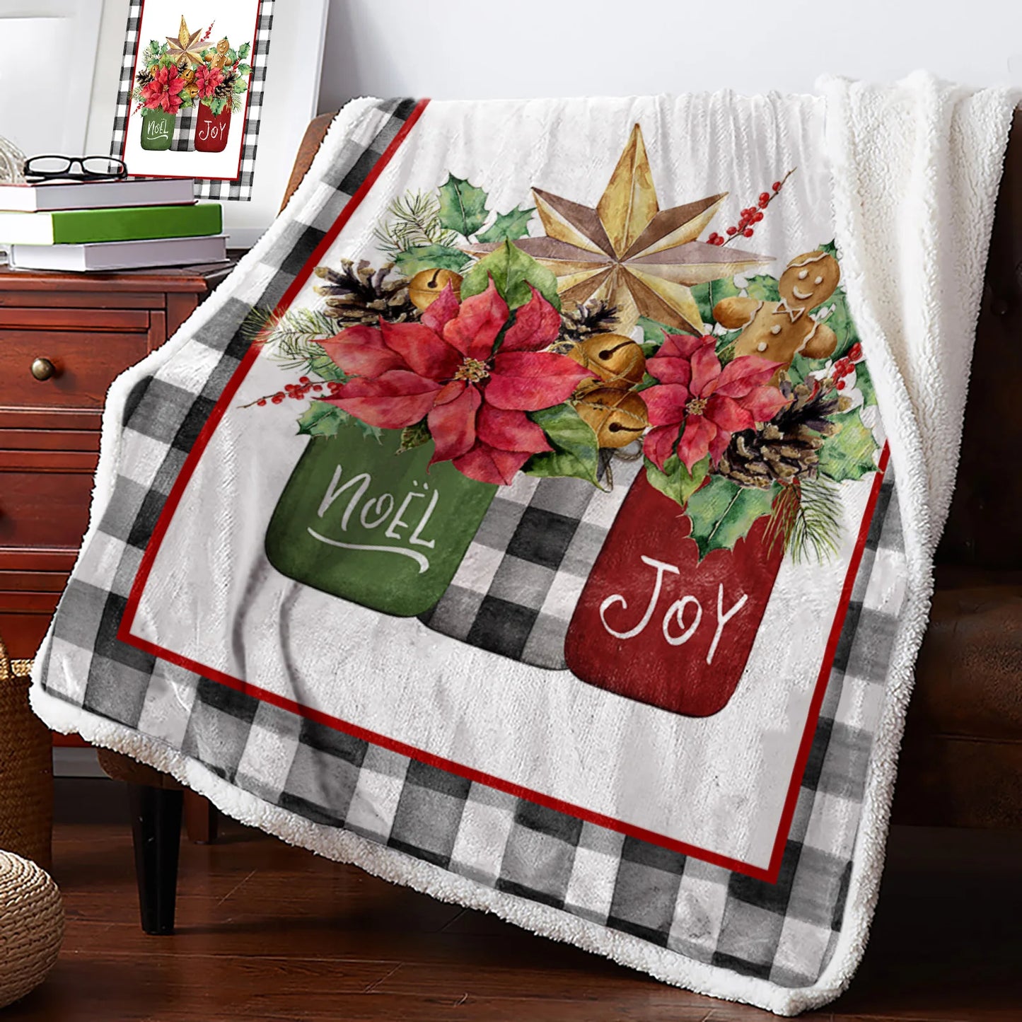 Christmas Holly Berries Red Plaid Cashmere Blanket Winter