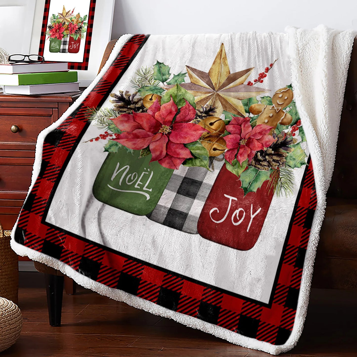 Christmas Holly Berries Red Plaid Cashmere Blanket Winter