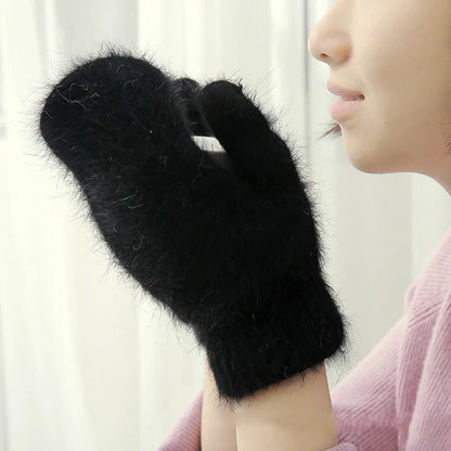 Rabbit Wool Gloves Female Winter  Mittens   Fur Gloves  Fingerless Winter Women  Girls Mittens Black  Guantes  White