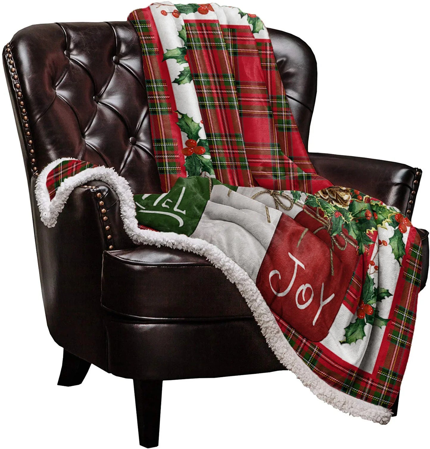 Christmas Holly Berries Red Plaid Cashmere Blanket Winter