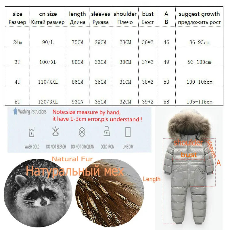 -30 Russian Winter Snowsuit 2023 Boy Baby Jacket 80% Duck Down Outdoor Infant Clothes Girls Climbing for Boys Kids Jumpsuit 2~5y