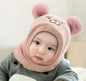 Baby Knit Short Plush Inlayer Hooded Scarf Kid Hat and Scarf