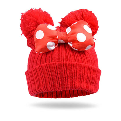 Winter Children Big Bowknot Hat Baby Cap Thick Warm