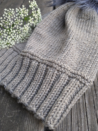 Light Brown Knitted Hat With Pompom