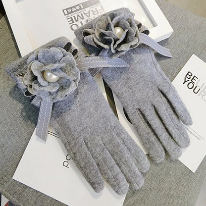 2020 Brand Gloves Winter Women Gloves Cashmere Mittens Female Big Flower Warm Wool Gloves Women Driving Gloves