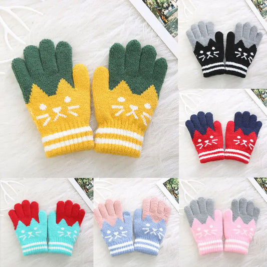 Children Girl Kid Magic Cartoon Cat Splice Gloves Mittens Stretchy Knitted Winter Warm New